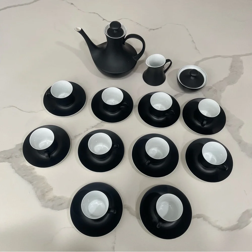 Espana Noche Block Bidasoa Black Matte Coffee Tea Set Vintage 25 Piece Set - Picture 3 of 16